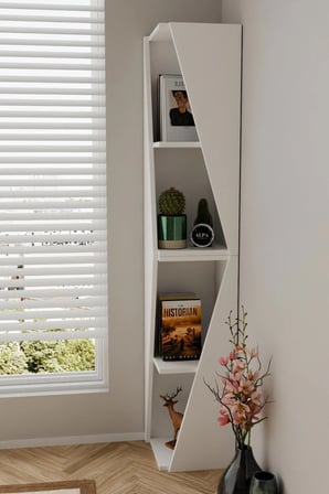 Modern Çok Amaçlı 90cm 2 Raflı Köşe Kitaplık Dekoratif Salon Rafı Çok Amaçlı Düzenleyici Organizer