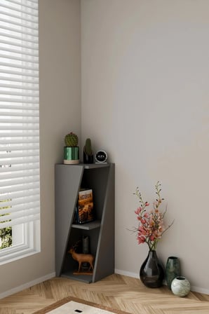 Modern Çok Amaçlı 90cm 2 Raflı Köşe Kitaplık Dekoratif Salon Rafı Çok Amaçlı Düzenleyici Organizer