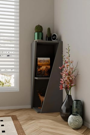 Modern Çok Amaçlı 90cm 2 Raflı Köşe Kitaplık Dekoratif Salon Rafı Çok Amaçlı Düzenleyici Organizer