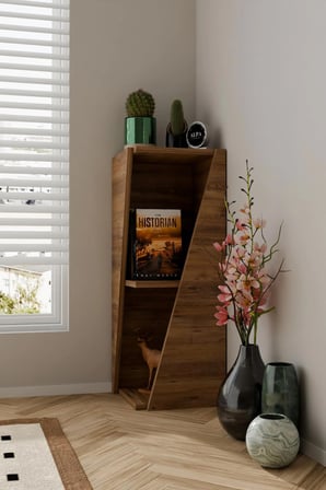 Modern Çok Amaçlı 90cm 2 Raflı Köşe Kitaplık Dekoratif Salon Rafı Çok Amaçlı Düzenleyici Organizer