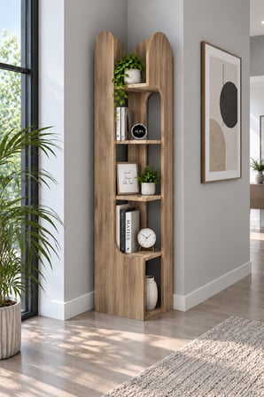 Modern Dekoratif Köşe Raf – Çok Amaçlı Kitaplık ve Dekor Rafı