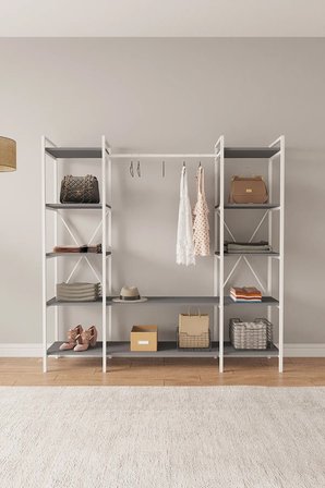 Nilamu Antrasit Elbise Dolabı | Metal Gövdeli Açık Askılık & Organizer Dolap 175*170*34 Cm