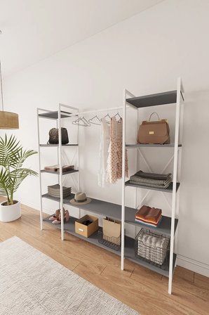 Nilamu Antrasit Elbise Dolabı | Metal Gövdeli Açık Askılık & Organizer Dolap 175*170*34 Cm