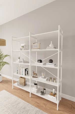 Nilamu Beyaz 5 Raflı Kitaplık | Ofis & Ev Için Organizer Raf Ünitesi 150×170×34 Cm