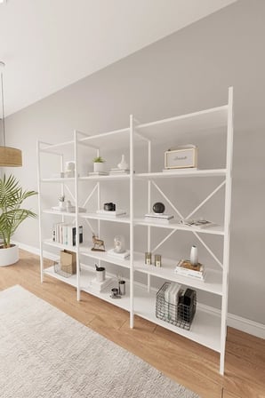 Nilamu Beyaz 200 Cm Kitaplık | Metal Gövde, Açık Raflı Organizer Ve Düzenleyici
