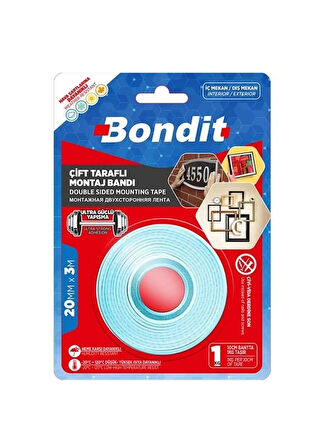 BONDİT ULTRA GÜÇLÜ ÇİFT TARAFLI MONTAJ BANDI 20MM x 3MT. BNMD2030