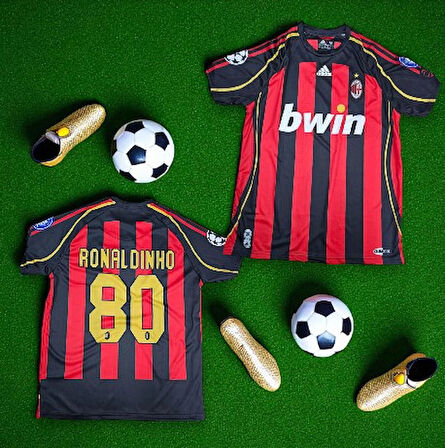 Ronaldinho Efsane Milan Nostalji Halı Saha Özel Tasarım Forması Kırmızı Siyah