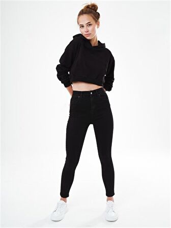 Jean Düz Yıkama Yüksek Bel Dar Paça  Kadın Jean Pantolon