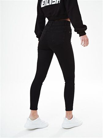 Jean Düz Yıkama Yüksek Bel Dar Paça  Kadın Jean Pantolon