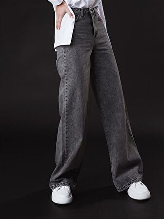 Jean Yuksek Bel 5 Cep Bol Paca Kadın Pantolon