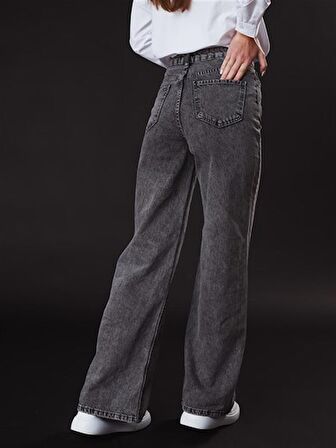 Jean Yuksek Bel 5 Cep Bol Paca Kadın Pantolon