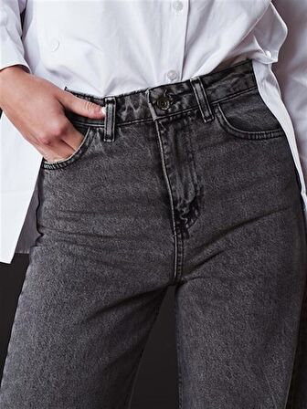 Jean Yuksek Bel 5 Cep Bol Paca Kadın Pantolon