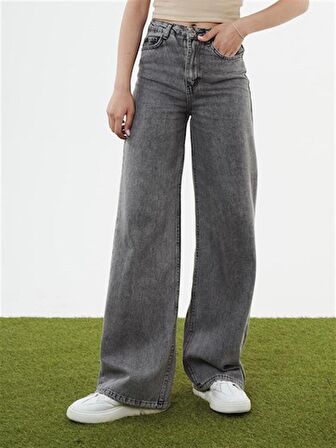 Jean Yuksek Bel 5 Cep Bol Paca Kadın Pantolon