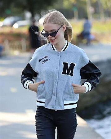 Kolları Deri Detay Kadın Kolej Ceket