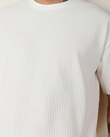 0 Yaka Fitilli Oversize Erkek T-Shirt