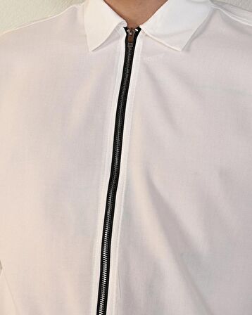 Ön Fermuar Detay Oversize Erkek Gömlek