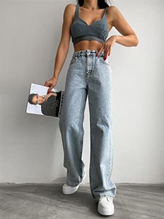 Yüksek Bel Palazzo Kadın Jean Pantolon