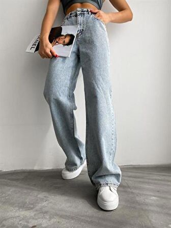 Yüksek Bel Palazzo Kadın Jean Pantolon