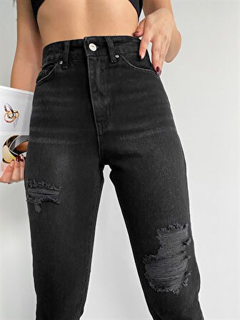 Yüksek Bel Peçli Mom Jean Kadın Pantolon