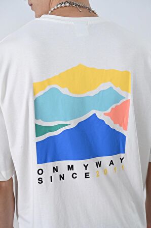 0 Yaka Ön Arka On My Way Sınce 2011 Baskı Oversize Erkek T-Shirt