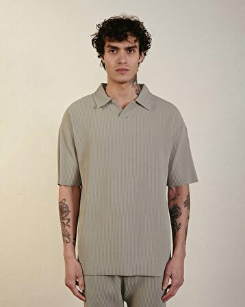 Yakalı Fitilli Oversize Erkek T-Shirt