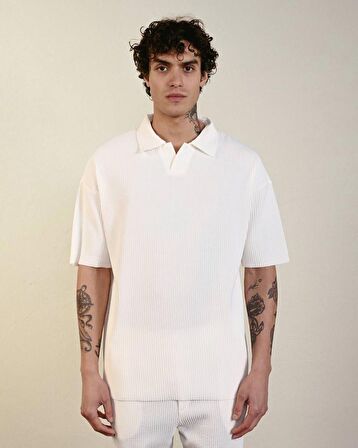 Yakalı Fitilli Oversize Erkek T-Shirt