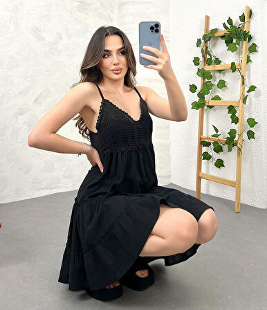 İp Askılı Trikolu Elbise