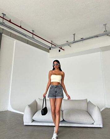 Paça Katlı Kadın Mom Jean Sort