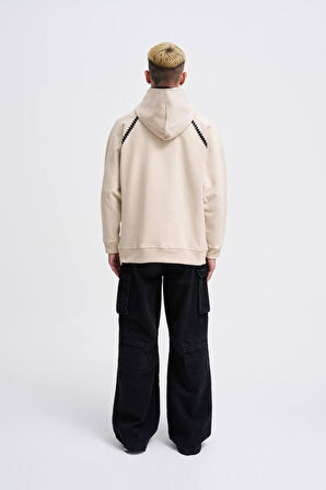 Kapüşonlu Crochet Embroıdered Baskı Oversize Sweatshirt