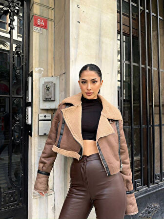 Çift Yüzlü Kısa Süet Kadın Deri Ceket