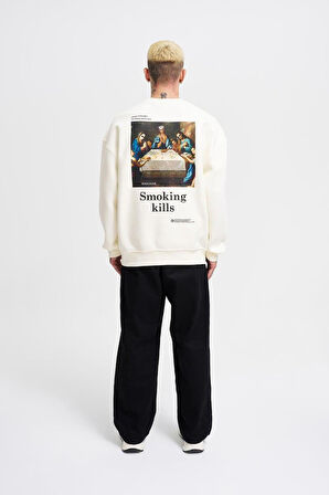 0 Yaka Smoking Kills Baskı Oversize Erkek Sweatshirt