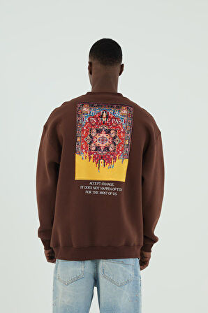 0 Yaka Future Baskı Oversize Erkek Sweatshirt