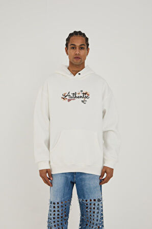 Kapüşonlu Authentic Baskı Oversize Erkek Sweatshirt