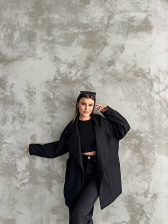 Kaşe Kumaş Düğmeli Kadın Blazer Ceket