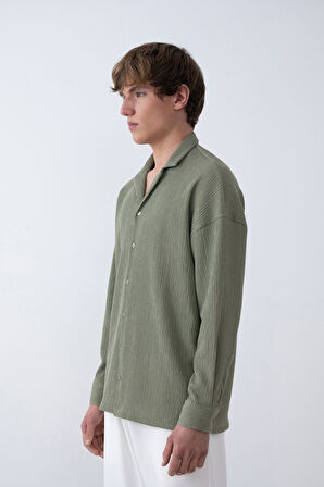 Gofre Kumas Erkek Oversize Gomlek