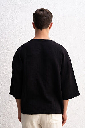 Fakir Kol Müslin Kumaş Erkek T-Shirt