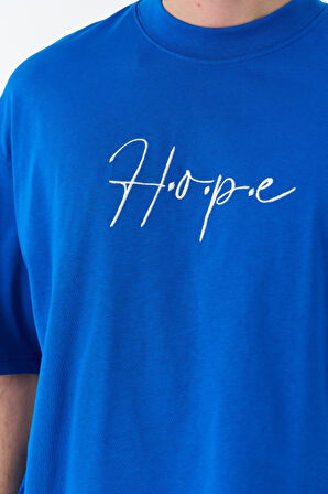 0 Yaka Ön Arka Hope Baskı Erkek Oversize T-Shirt