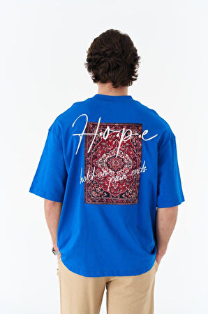 0 Yaka Ön Arka Hope Baskı Erkek Oversize T-Shirt