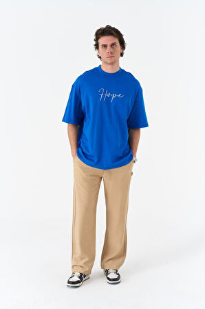 0 Yaka Ön Arka Hope Baskı Erkek Oversize T-Shirt