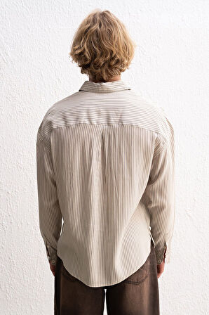 Cebi Nakışlı Çizgili Erkek Oversize T-Shirt