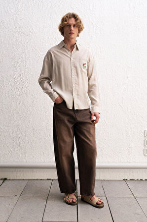 Cebi Nakışlı Çizgili Erkek Oversize T-Shirt