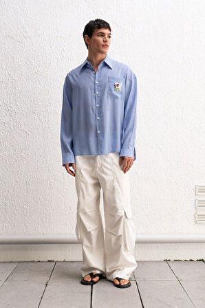 Cebi Nakışlı Çizgili Erkek Oversize T-Shirt
