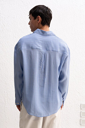 Cebi Nakışlı Çizgili Erkek Oversize T-Shirt