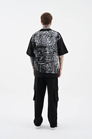 0 Yaka Rug Pattern Flock Prınted Tee Erkek Oversize T-Shirt