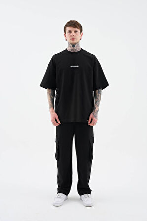 0 Yaka Rug Pattern Flock Prınted Tee Erkek Oversize T-Shirt