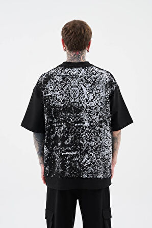 0 Yaka Rug Pattern Flock Prınted Tee Erkek Oversize T-Shirt
