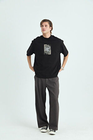 0 Yaka What We Cannot See Baskı Erkek Oversize T-Shirt