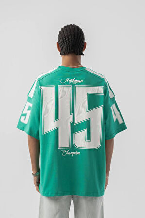 0 Yaka Miching Champion Baskı Erkek Oversize T-Shirt