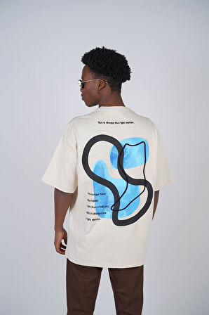 0 Yaka Sırtı Tribal Desen Nakışlı Erkek Oversize T-Shirt