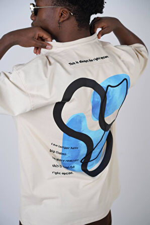 0 Yaka Sırtı Tribal Desen Nakışlı Erkek Oversize T-Shirt